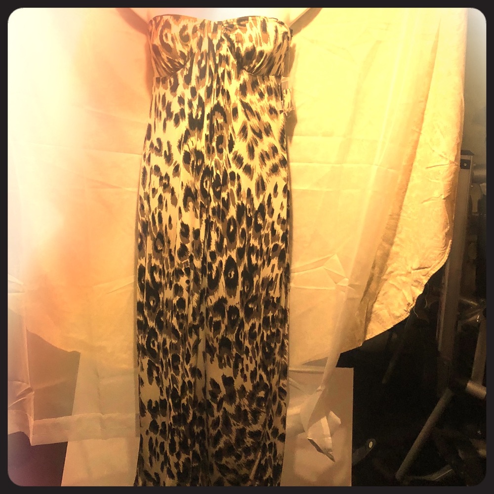 Strapless long animal print dress